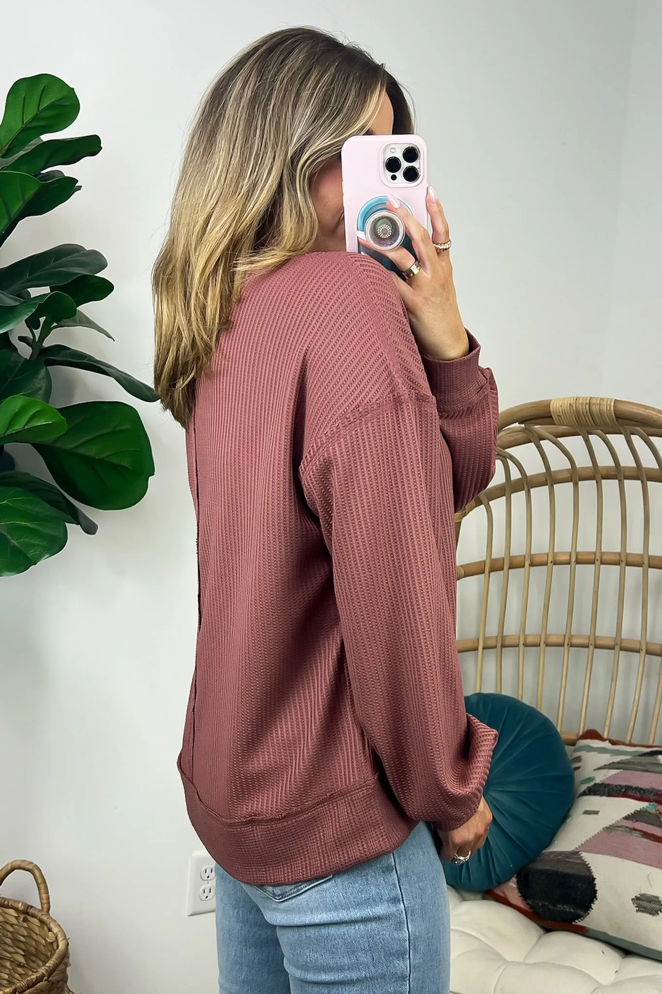 Novo V-Neck Waffle Knit Top - FINAL SALE