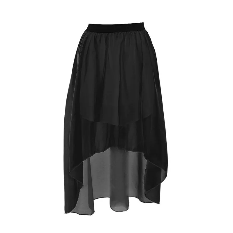 One Size Women Irregular Chiffon Skirt Elastic Waist High Low Asymmetrical Hem Long Maxi Skirts Double Layer 5 Color SM6