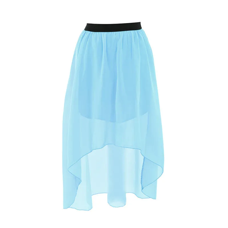 One Size Women Irregular Chiffon Skirt Elastic Waist High Low Asymmetrical Hem Long Maxi Skirts Double Layer 5 Color SM6