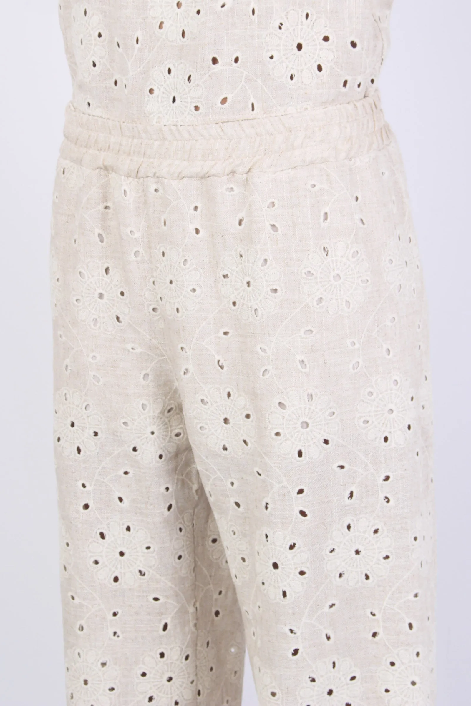 Pantalone Palazzo Ricami Fiori Beige