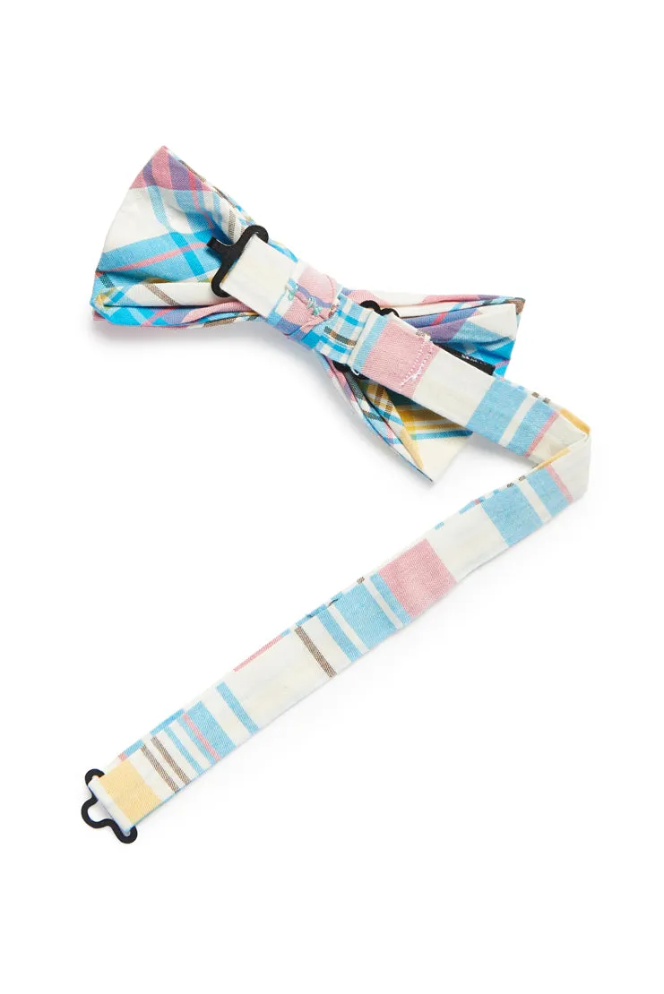 Pastel Plaid Print Bow Tie - Blue