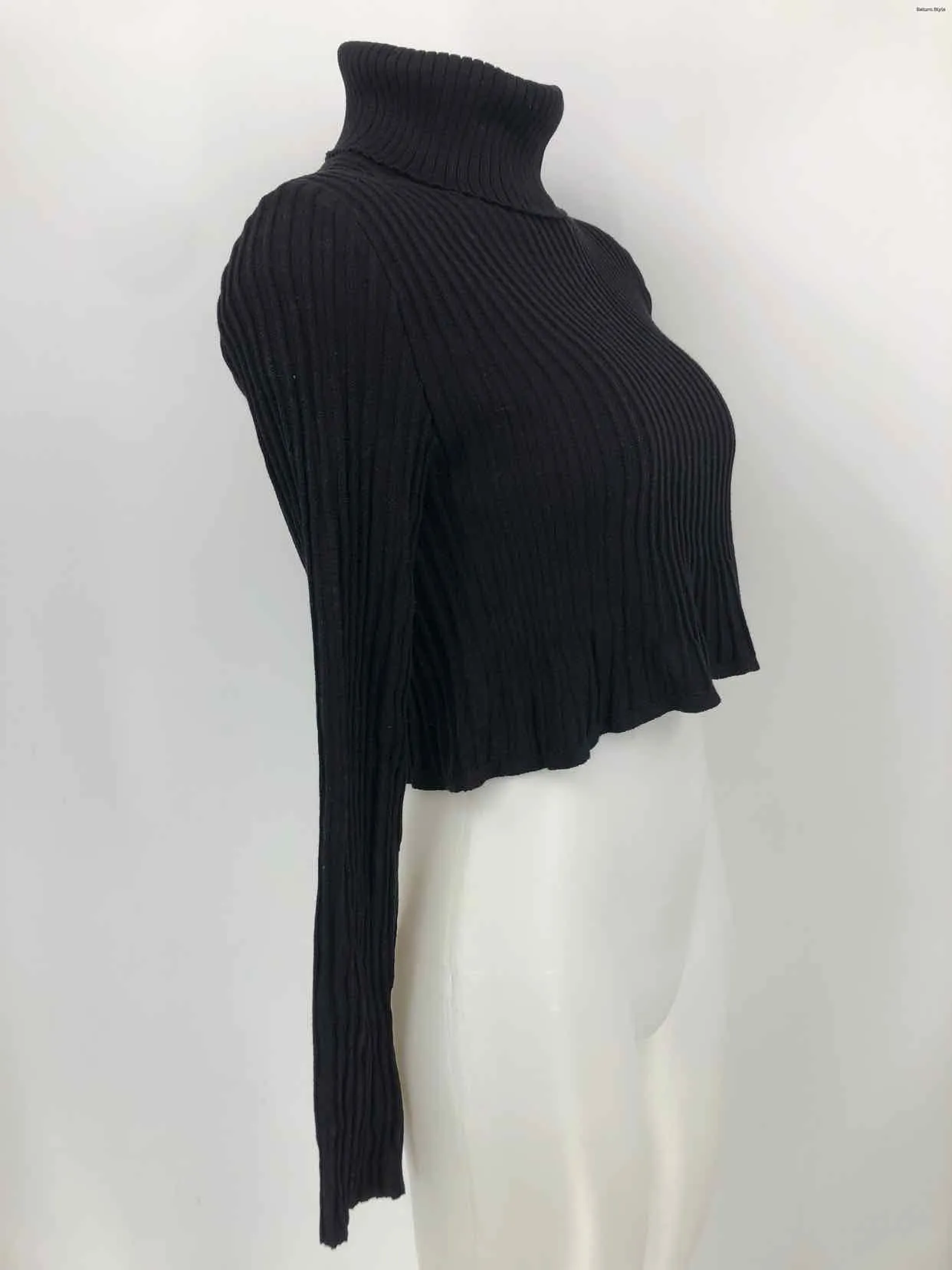 PERUVIAN CONNECTION Black Pima Cotton Ribbed Turtleneck Size X-SMALL Top