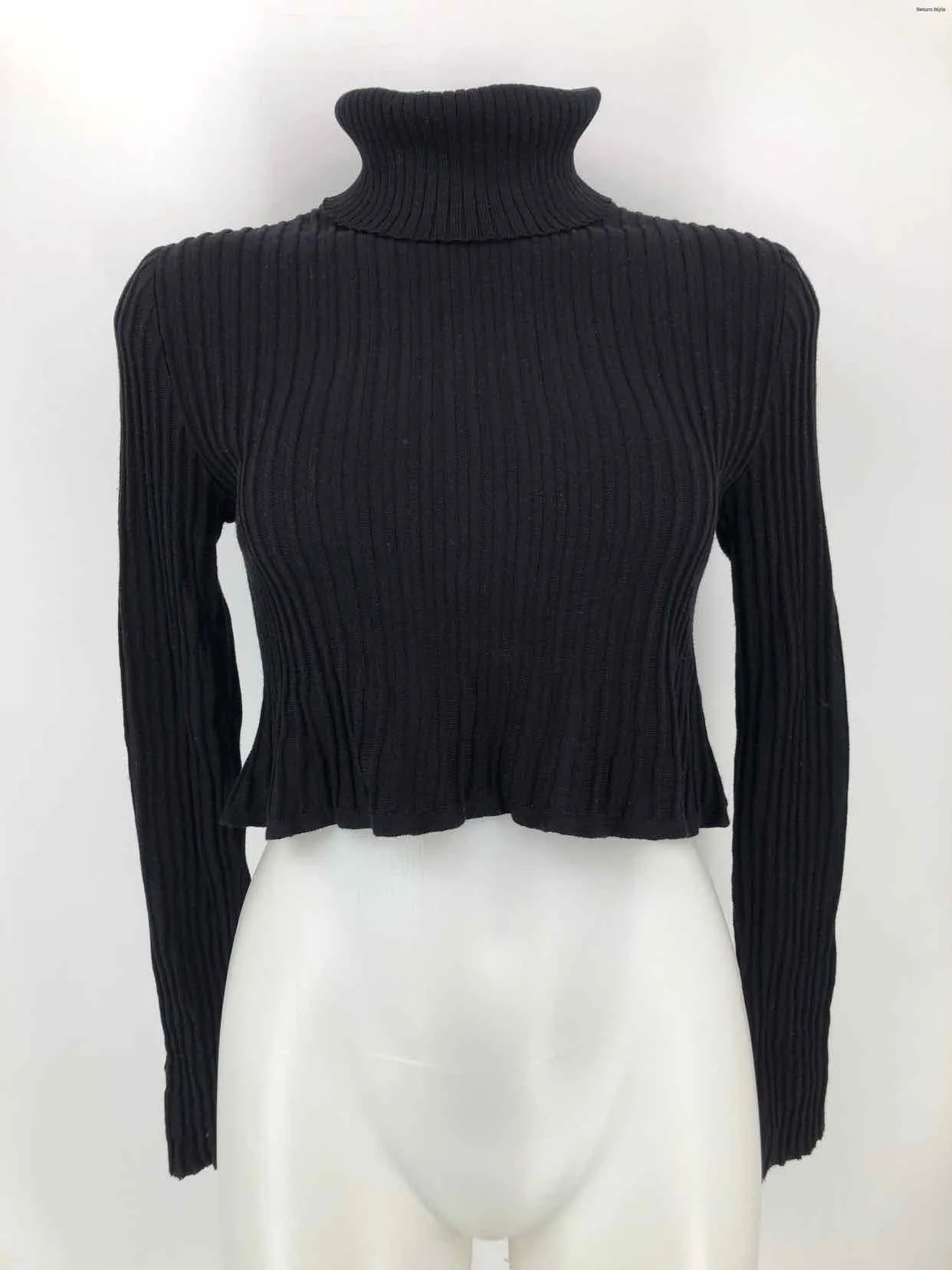 PERUVIAN CONNECTION Black Pima Cotton Ribbed Turtleneck Size X-SMALL Top