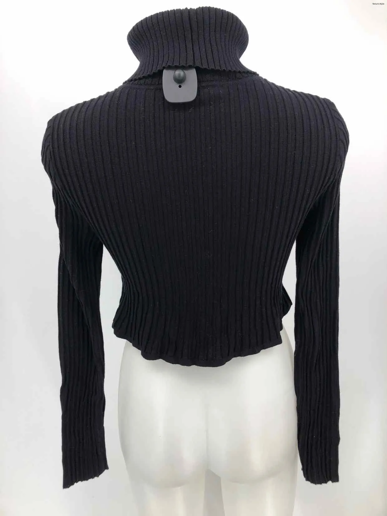 PERUVIAN CONNECTION Black Pima Cotton Ribbed Turtleneck Size X-SMALL Top