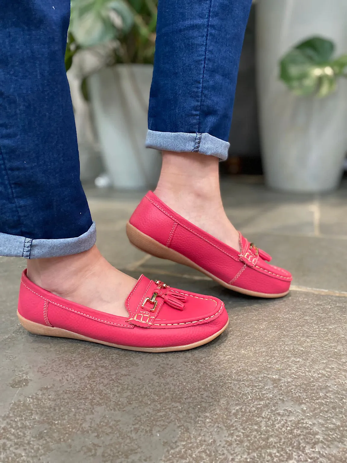 Pink Leather Tassel Loafer