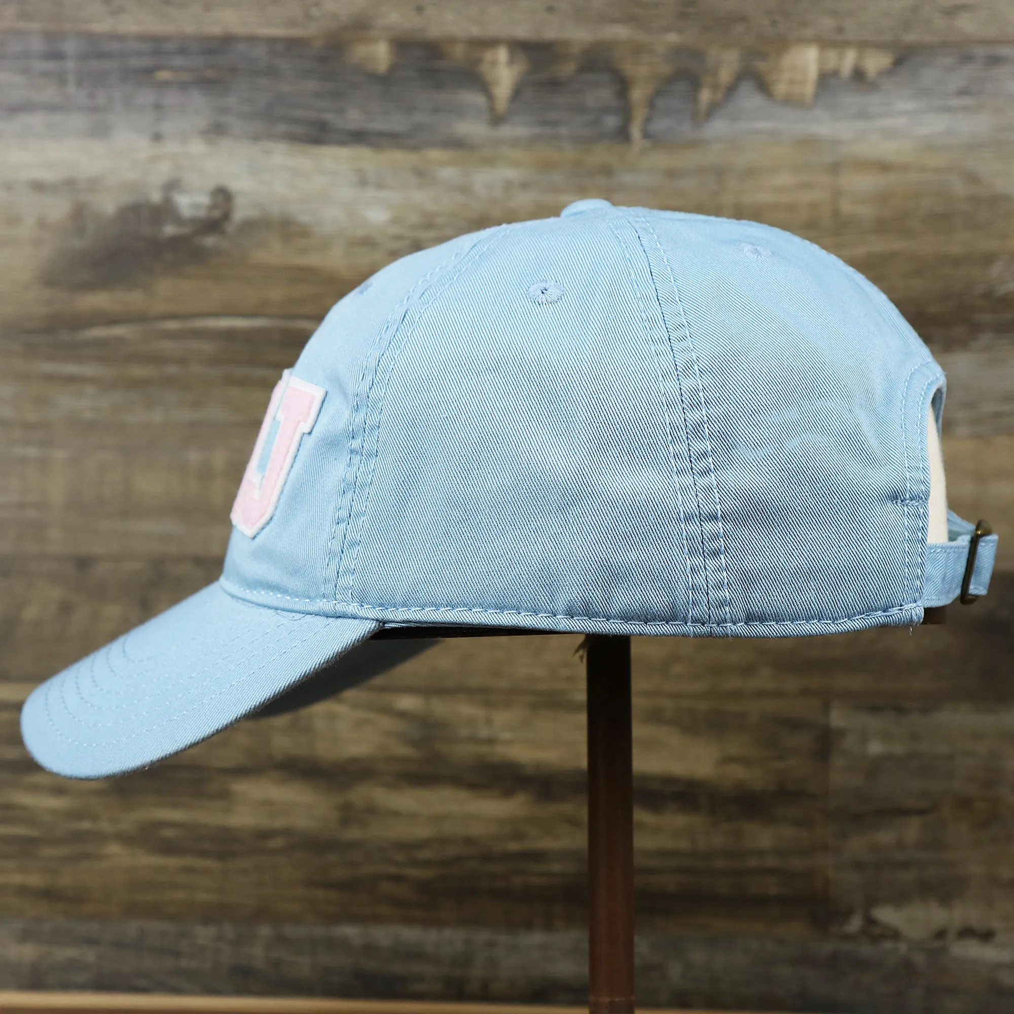 Pink OCNJ Wordmark White Outline Dad Hat | Light Blue Dad Hat