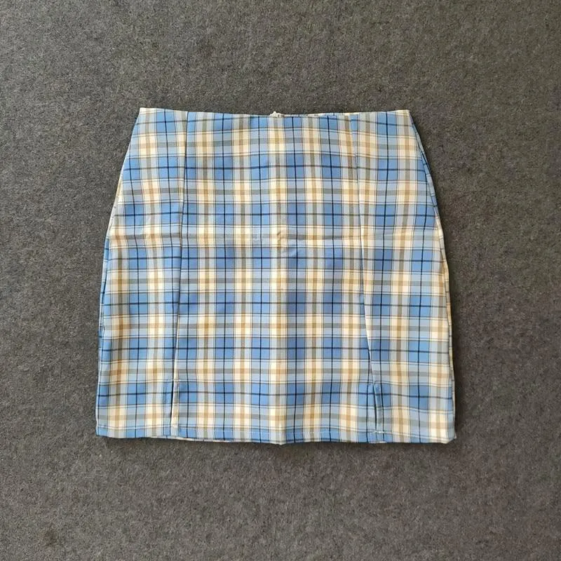 Plaid Pencil Skirts Women's High Waist Mini Skirts Lining With Shorts