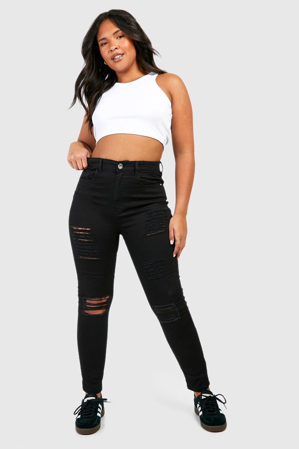 Plus Rip Knee Distressed High Waisted Skinny Jeans