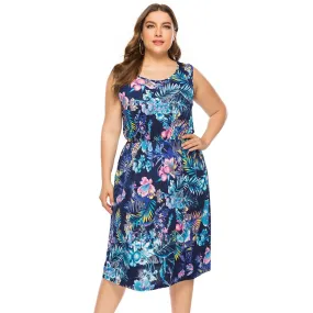 Plus Size Vintage Retro 5XL 6XL Sleeveless Floral Print Elegant Women Casual Dresses With Pockets