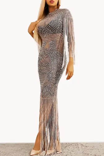 Rainfall Mesh Diamante Maxi Dress (Rhinestones)