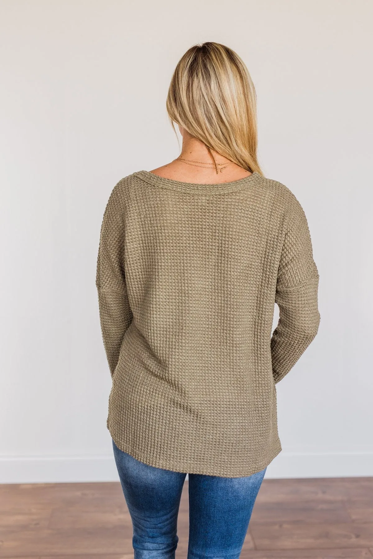 Ready For Whatever Waffle Knit Top- Dark Olive