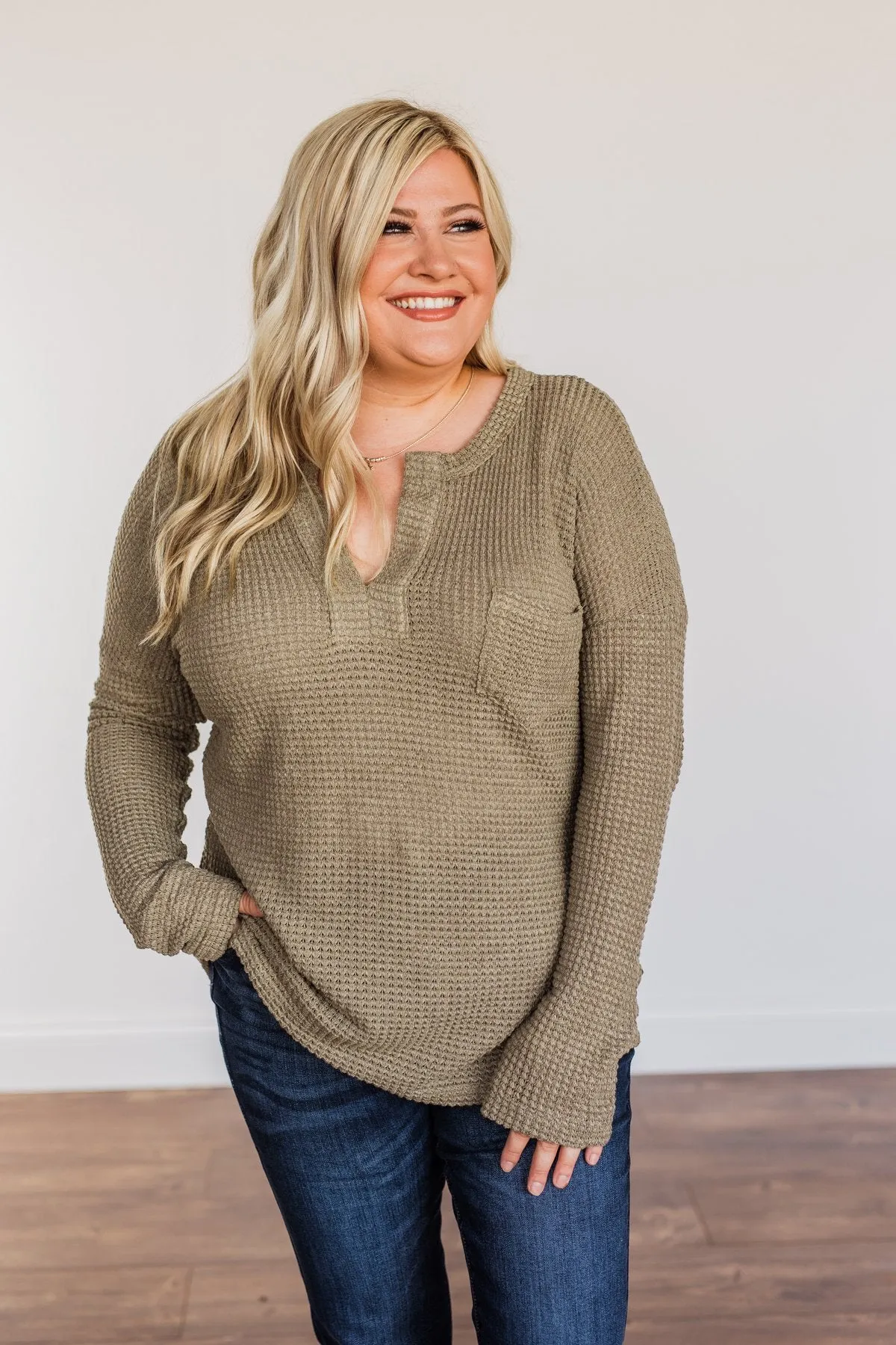 Ready For Whatever Waffle Knit Top- Dark Olive