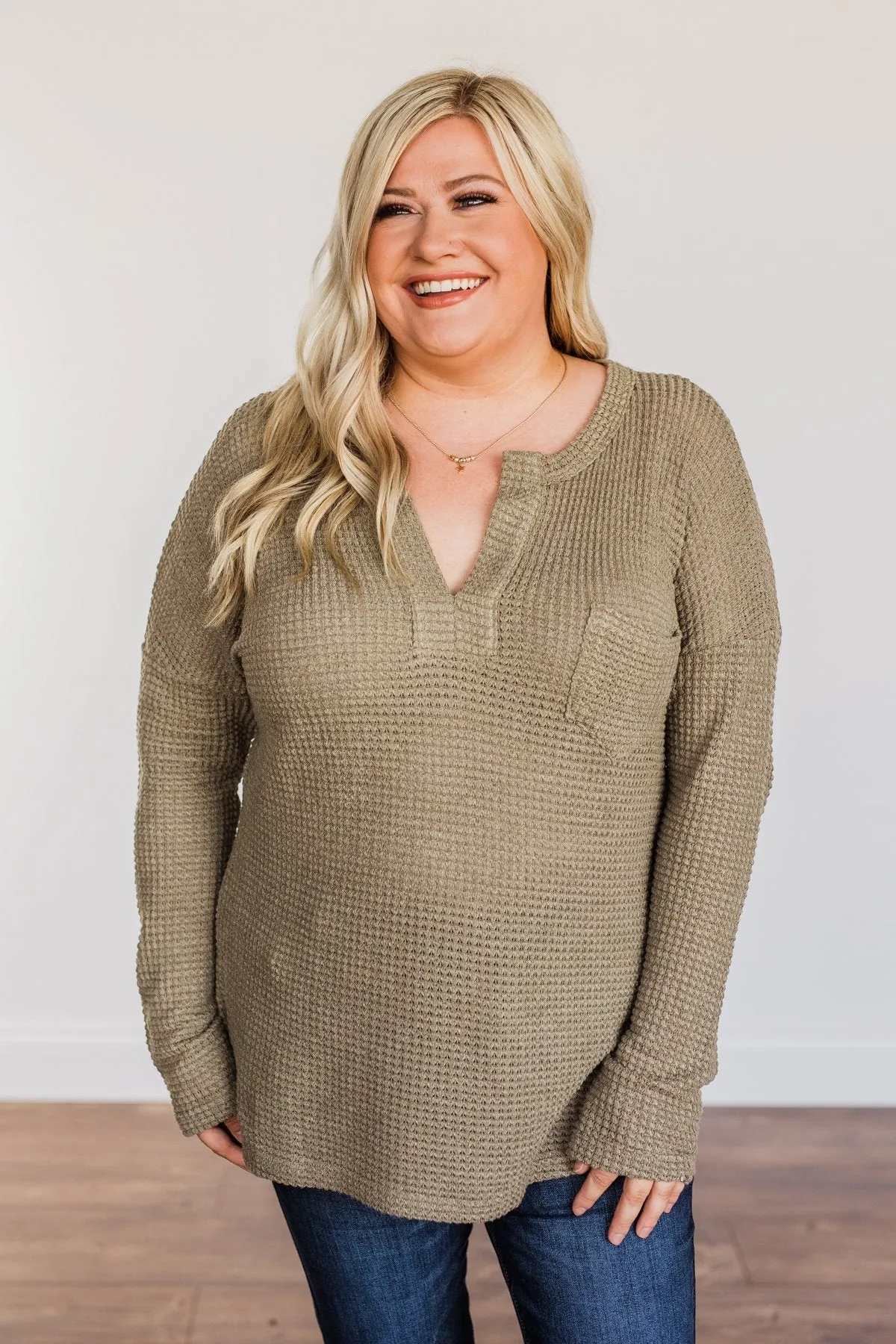 Ready For Whatever Waffle Knit Top- Dark Olive