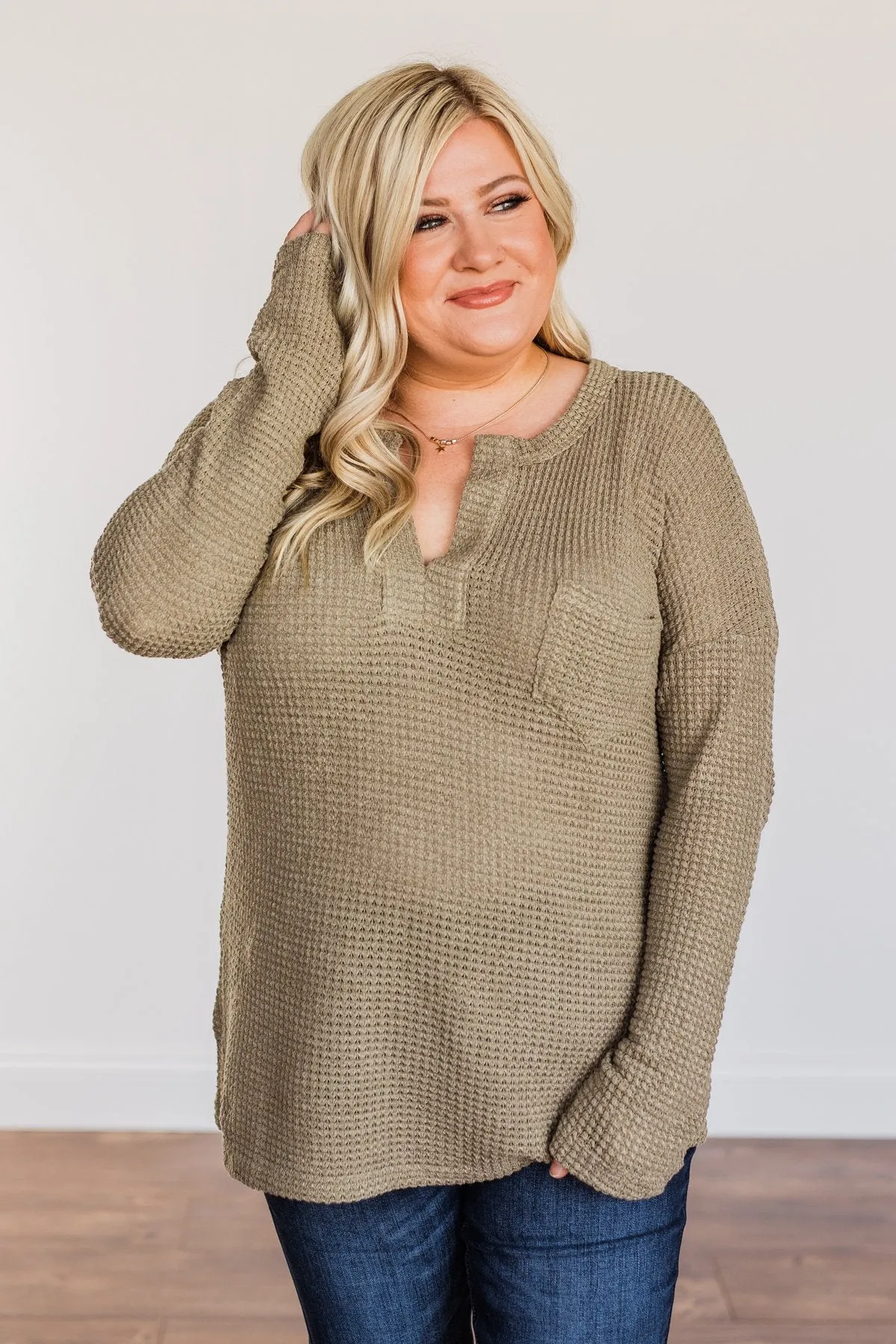 Ready For Whatever Waffle Knit Top- Dark Olive