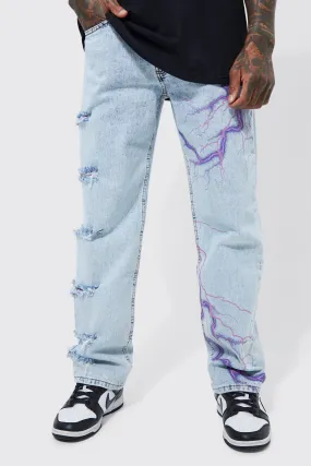 Relaxed Rigid Ripped Jeans With Faux Layer