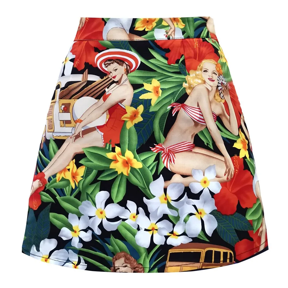 Retro Vintage Women Summer Bodycon Short Mini Skirts High Waist Floral Print Pencil Skirts 50s Ladies Female Clubwear Bottoms