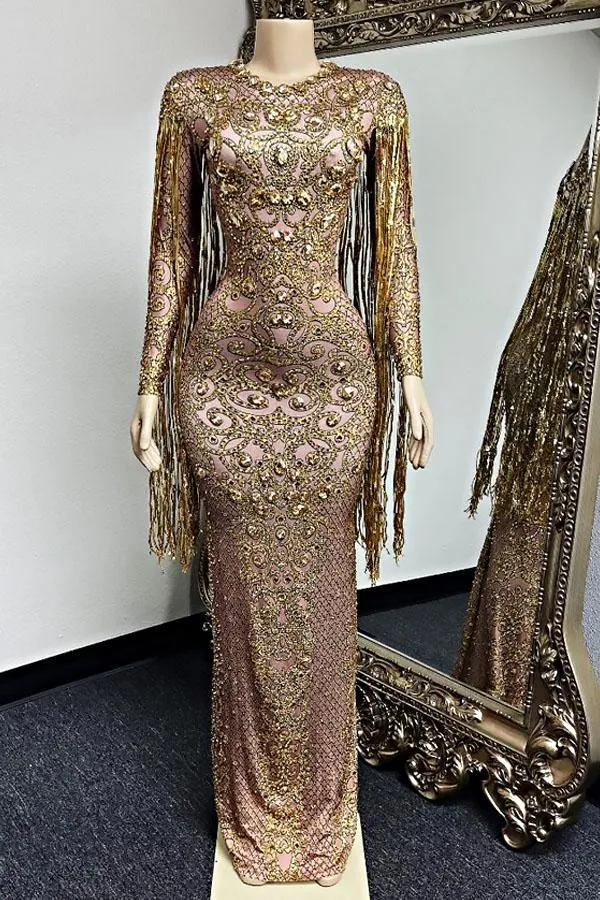 Rome Deluxe Gold Maxi Diamante Dress(Ready To Ship)