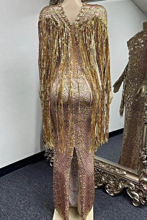 Rome Deluxe Gold Maxi Diamante Dress(Ready To Ship)