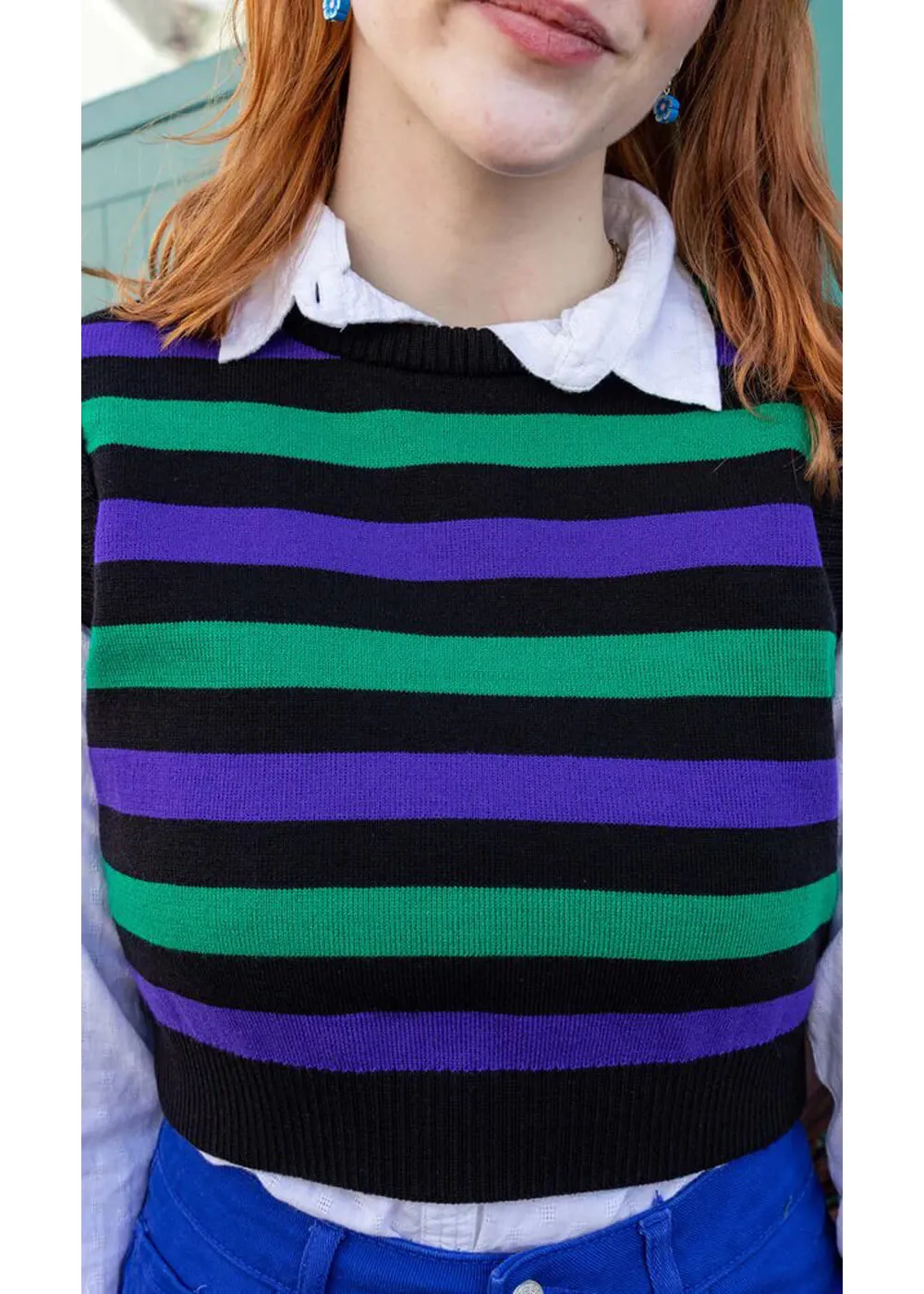 Run & Fly Striped Cropped 70's Tank Top Purple Green