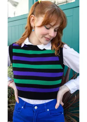 Run & Fly Striped Cropped 70's Tank Top Purple Green