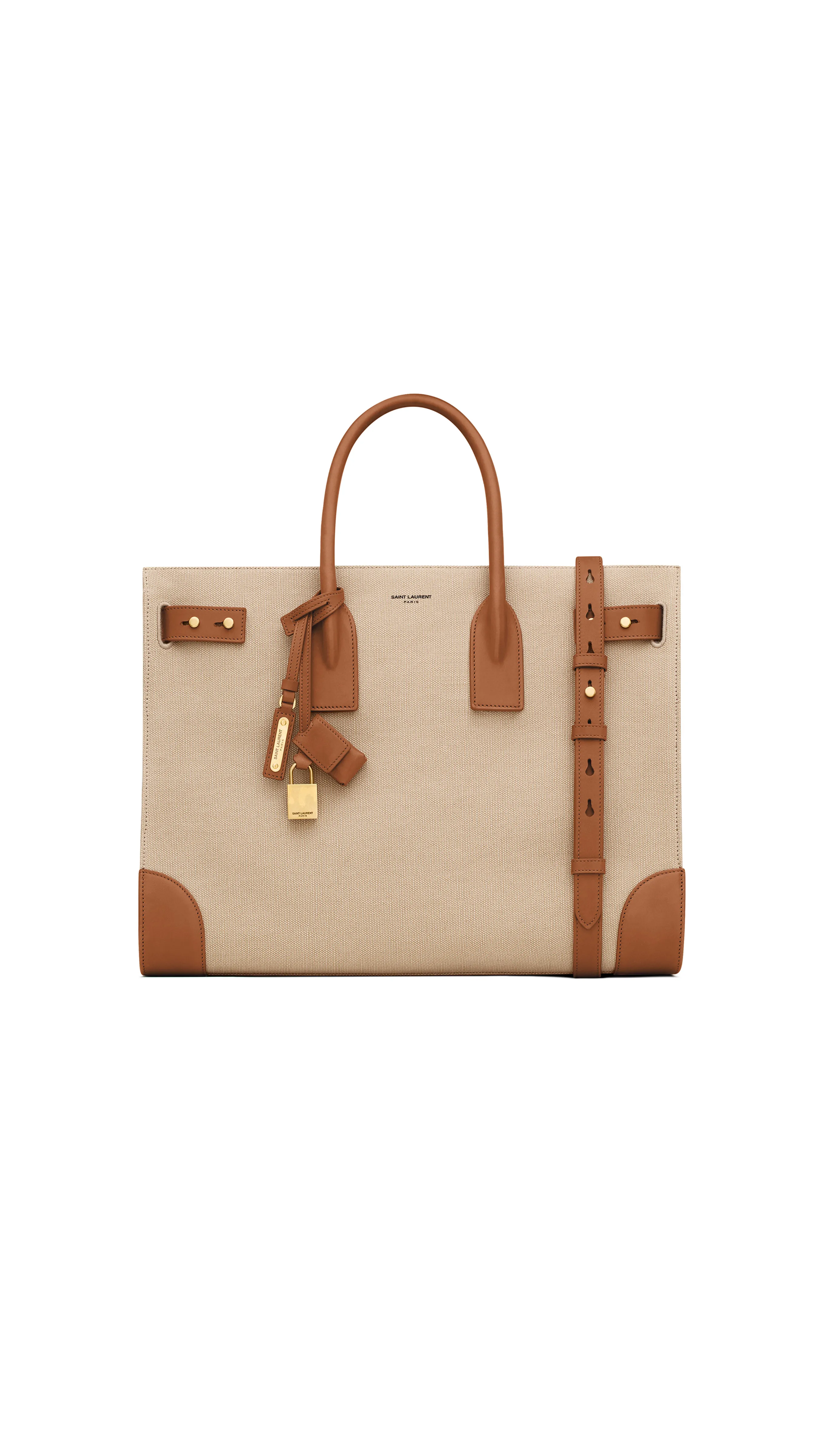 Sac de Jour Thin Large in Canvas and Vegetable-Tanned Leather - Beige/Brick