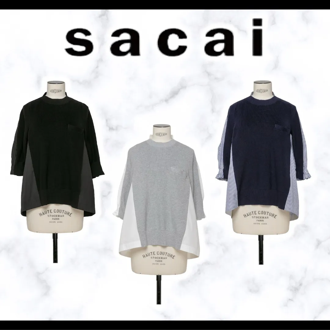 sacai  |Casual Style Long Sleeves Cotton V-neck & Crew neck