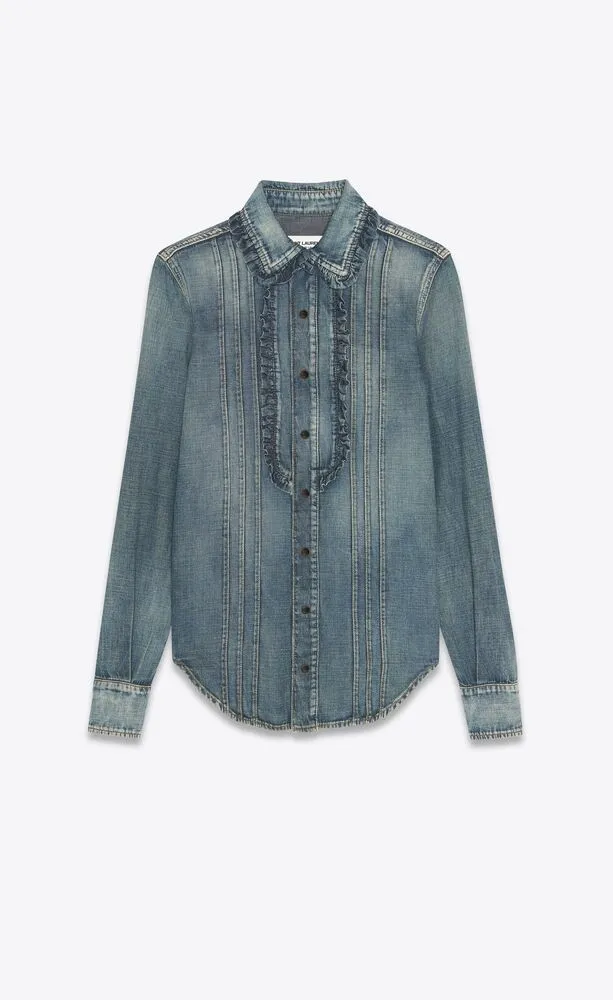 Saint Laurent  |Casual Style Denim Long Sleeves Plain Cotton Elegant Style