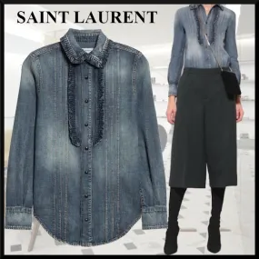 Saint Laurent  |Casual Style Denim Long Sleeves Plain Cotton Elegant Style