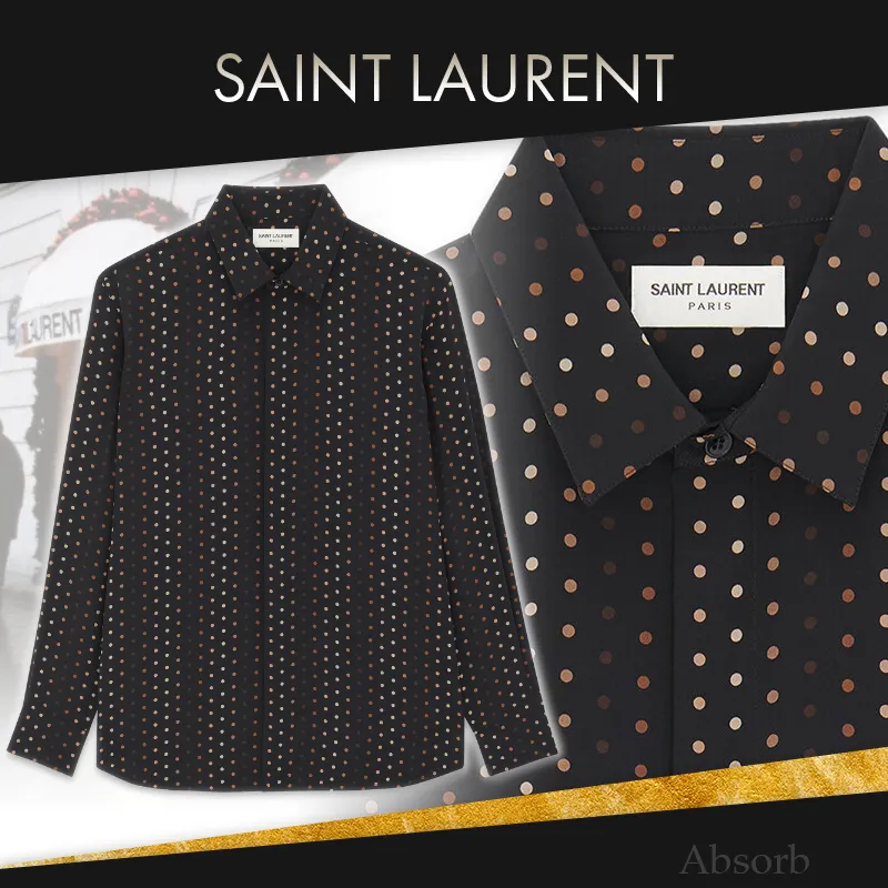 Saint Laurent  |Dots Silk Long Sleeves Luxury Shirts