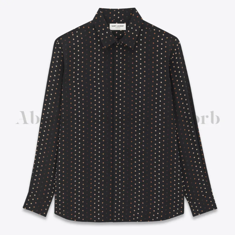 Saint Laurent  |Dots Silk Long Sleeves Luxury Shirts