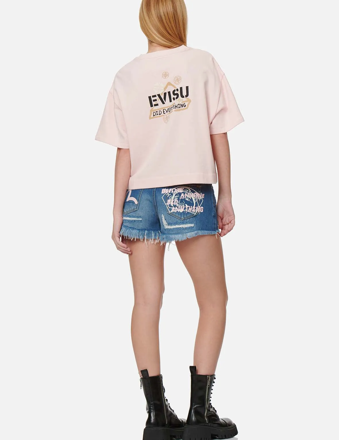 Seagull and Godhead Print Denim Shorts