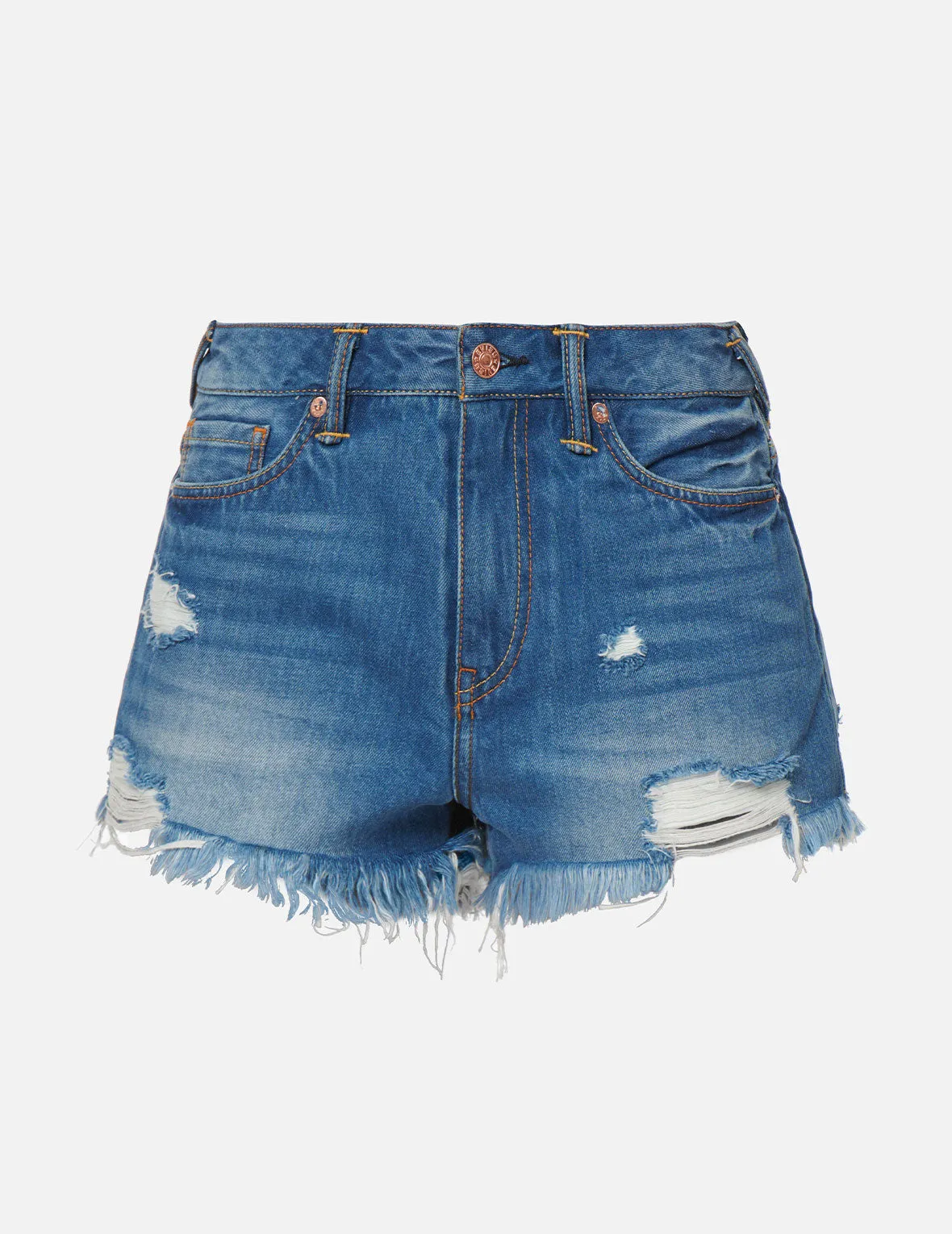 Seagull and Godhead Print Denim Shorts