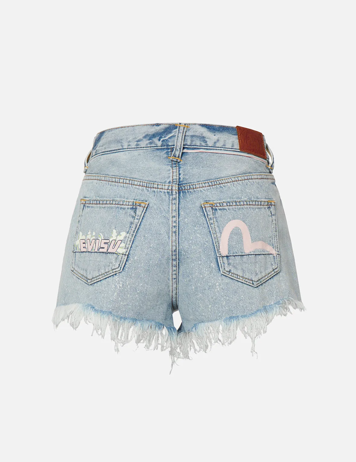 Seagull and Slogan Print Denim Shorts