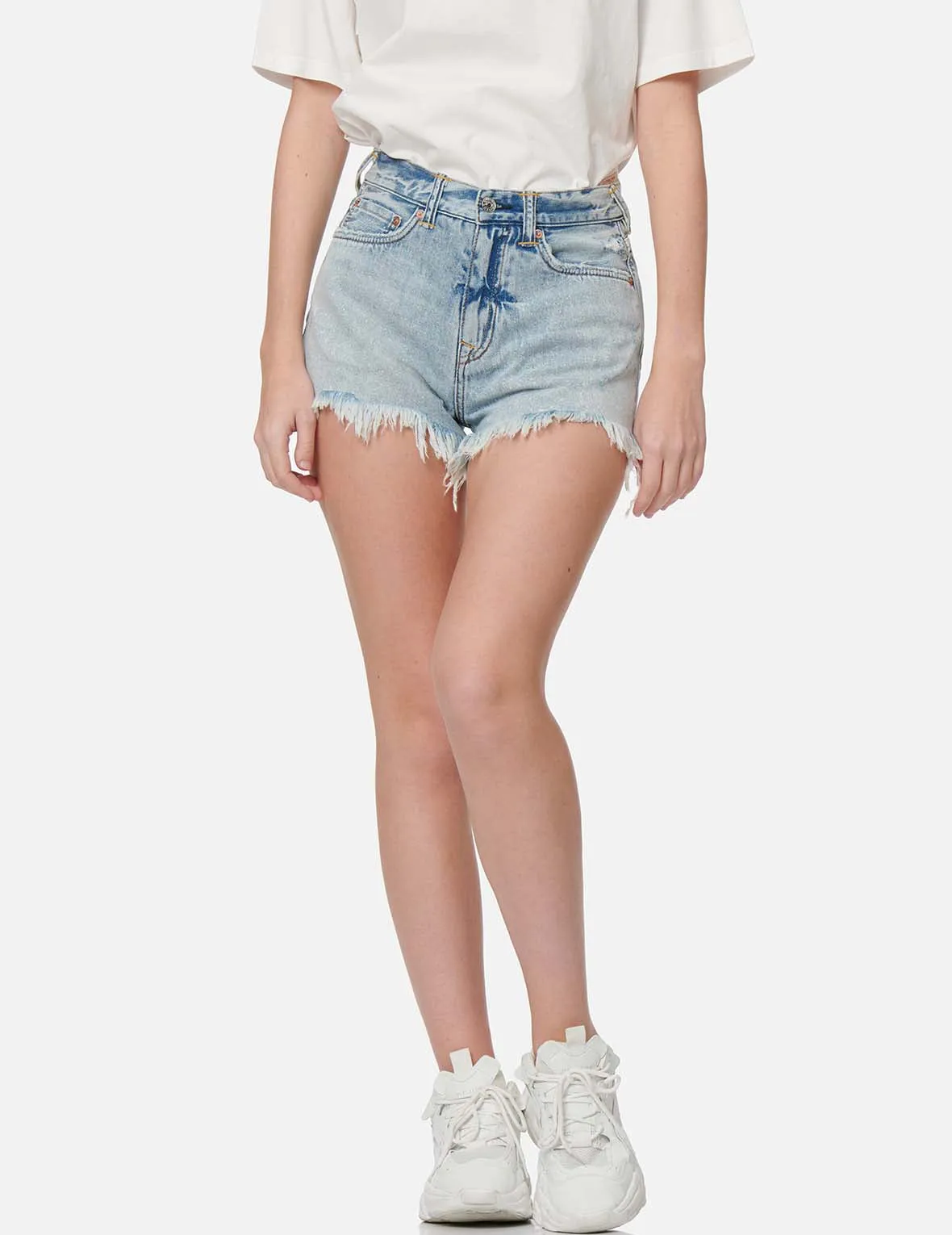 Seagull and Slogan Print Denim Shorts