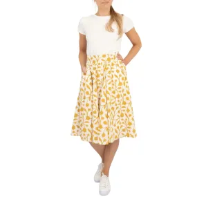 Seasalt Womens Yellow Forsythia Lightweight Cotton Summer Flare Midi Skirts with Pockets