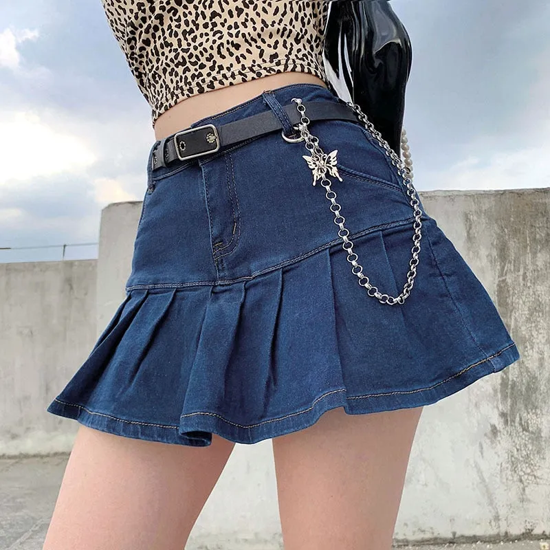 Short A-Line Denim Skirt For Women Pocket Above Knee Skirt Mini Skirts