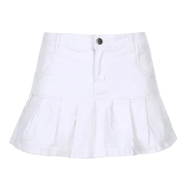 Short A-Line Denim Skirt For Women Pocket Above Knee Skirt Mini Skirts