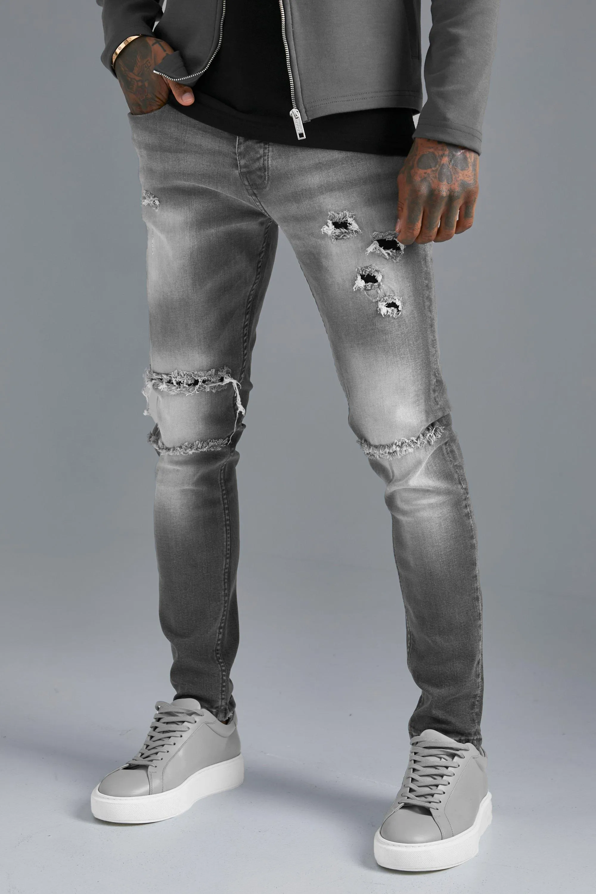 Skinny Stretch Distressed Ripped Jeans