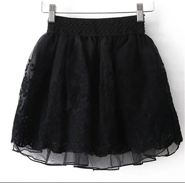 Skirt New  Korean Full Lace Embroidery Tulle Skirt Mini Skirts Fashion Woman Skirts Pleated Skirt 20217 SM6