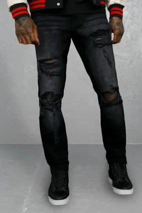 Slim Fit Distressed Hem Ripped Jeans