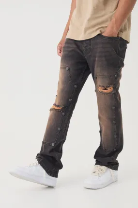 Slim Rigid Flare Vintage Wash Carpenter Ripped Jeans