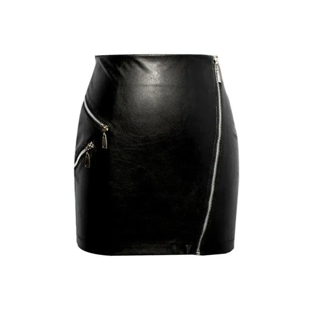 Soft PU Leather High Waist New design faux leather women black Zipper Short Mini Skirts Women saia #1122 GS