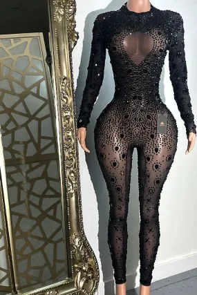 Star Rhinestone Black Bodysuit