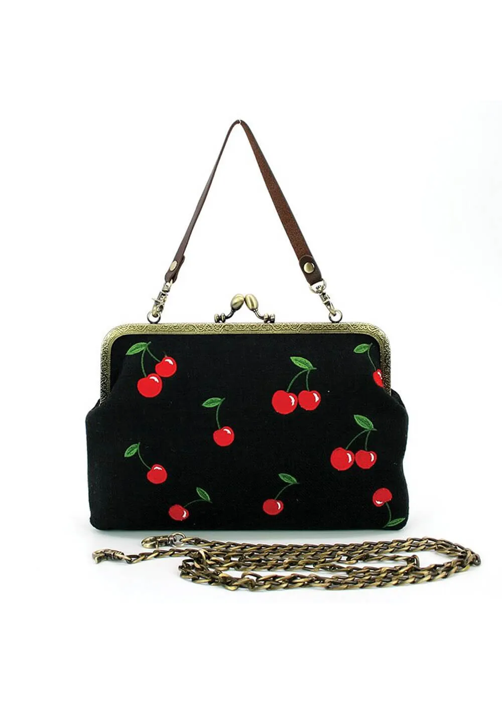 Succubus Bags Cherry Kiss Lock Handbag Black