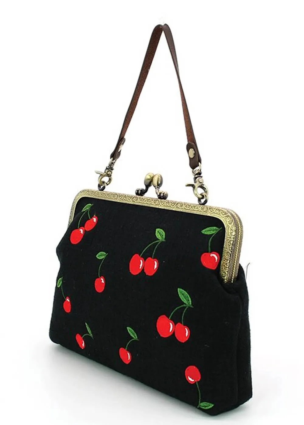 Succubus Bags Cherry Kiss Lock Handbag Black