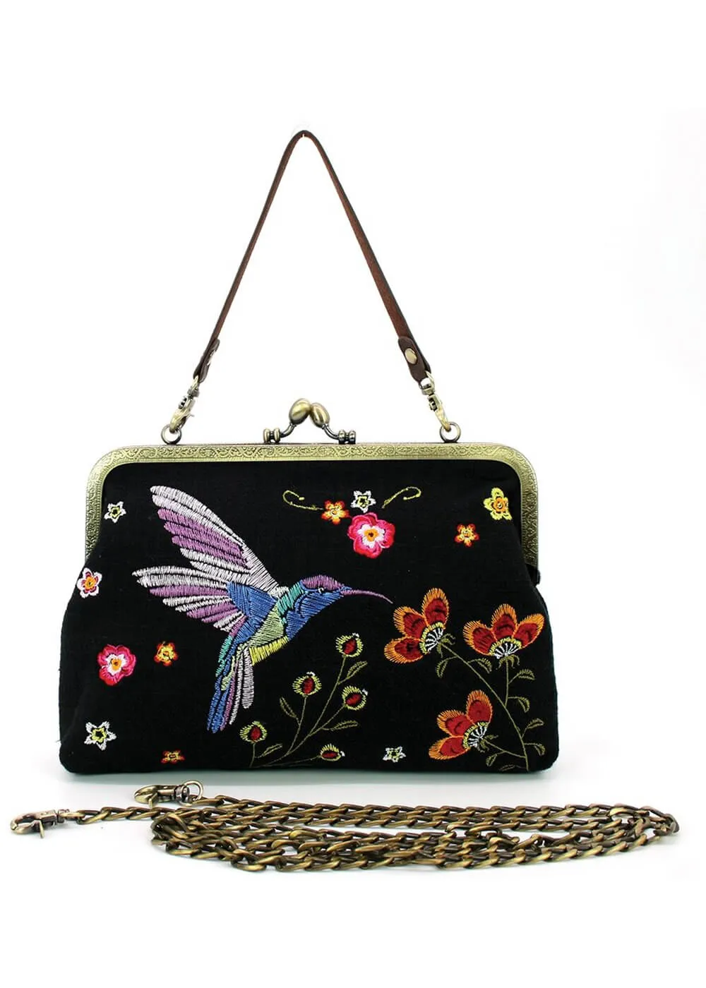 Succubus Bags Hummingbird Kiss Lock Handbag Black