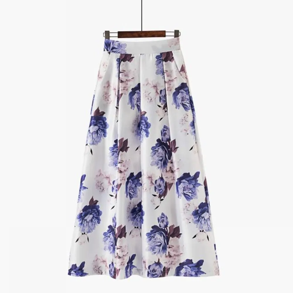 Summer High Waist Long Printed A-Line Floral Casual Beach Faldas Boho High Waist Holiday Maxi Skirts