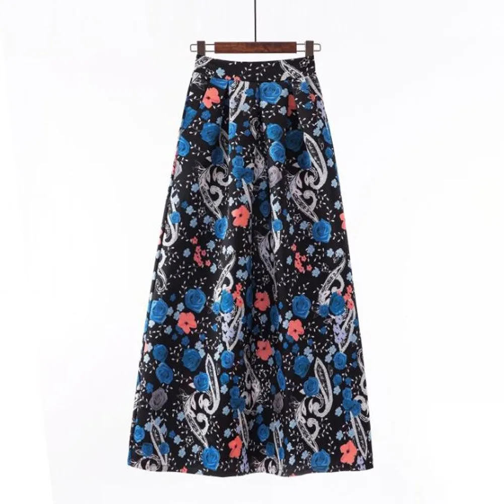 Summer High Waist Long Printed A-Line Floral Casual Beach Faldas Boho High Waist Holiday Maxi Skirts