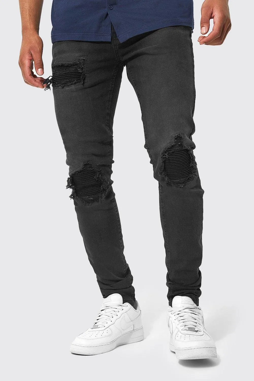 Tall Skinny Jeans With Biker Rip And Repair