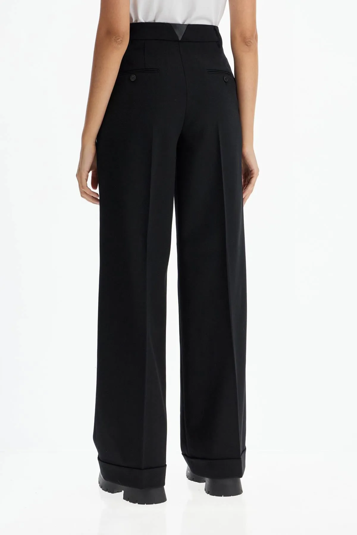 twill wide-leg trousers in pal 103701 A1XX NERO LIMOUSINE